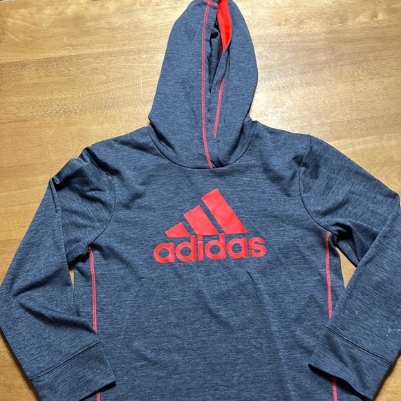 adidas Other - Boys hooded long sleeve dry fit neon orange and charcoal grey shirt.
